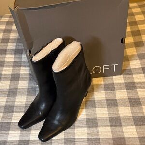 LOFT Black Leather Pointed-Toe Ankle Boots